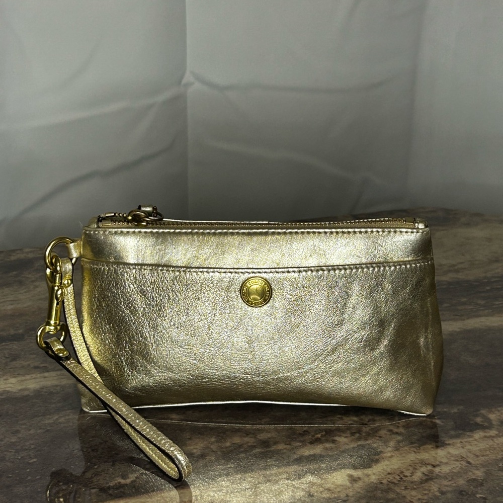 SOLD Coach Gold Metallic Clutch Wristlet